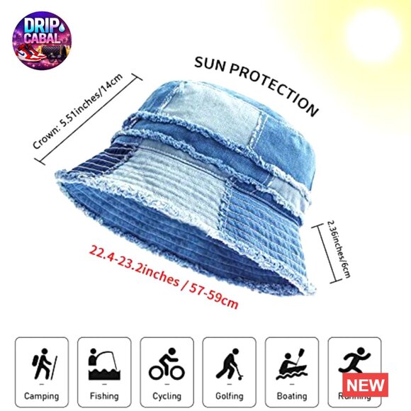 Distressed Denim Bucket Hat Packable Travel Sun Protection Cap